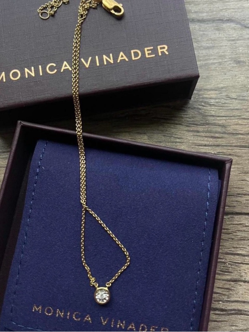 MONICA VINADER Gold Chain Necklace with Clear Stone Pendant